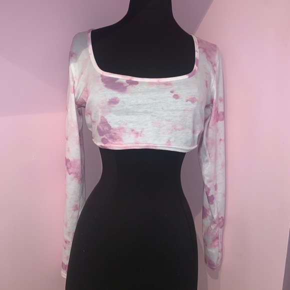 long sleeve white and pink crop top - Picture 1 of 2